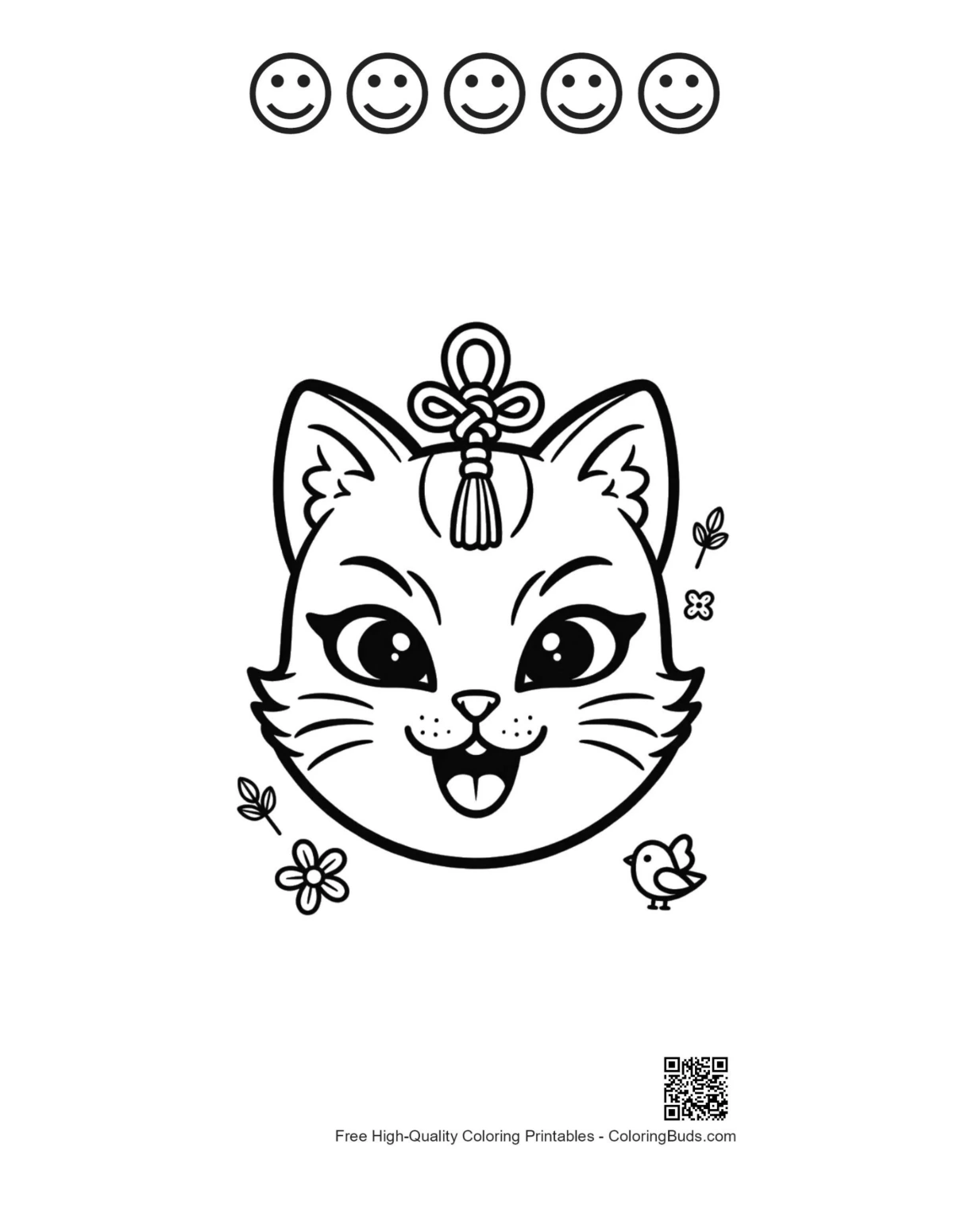 Cat mask printable 5 happy faces bells flowers