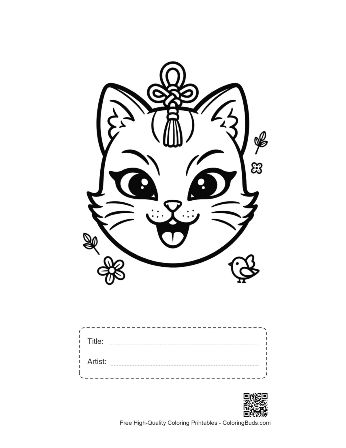 Cute cat mask printable with title artist box