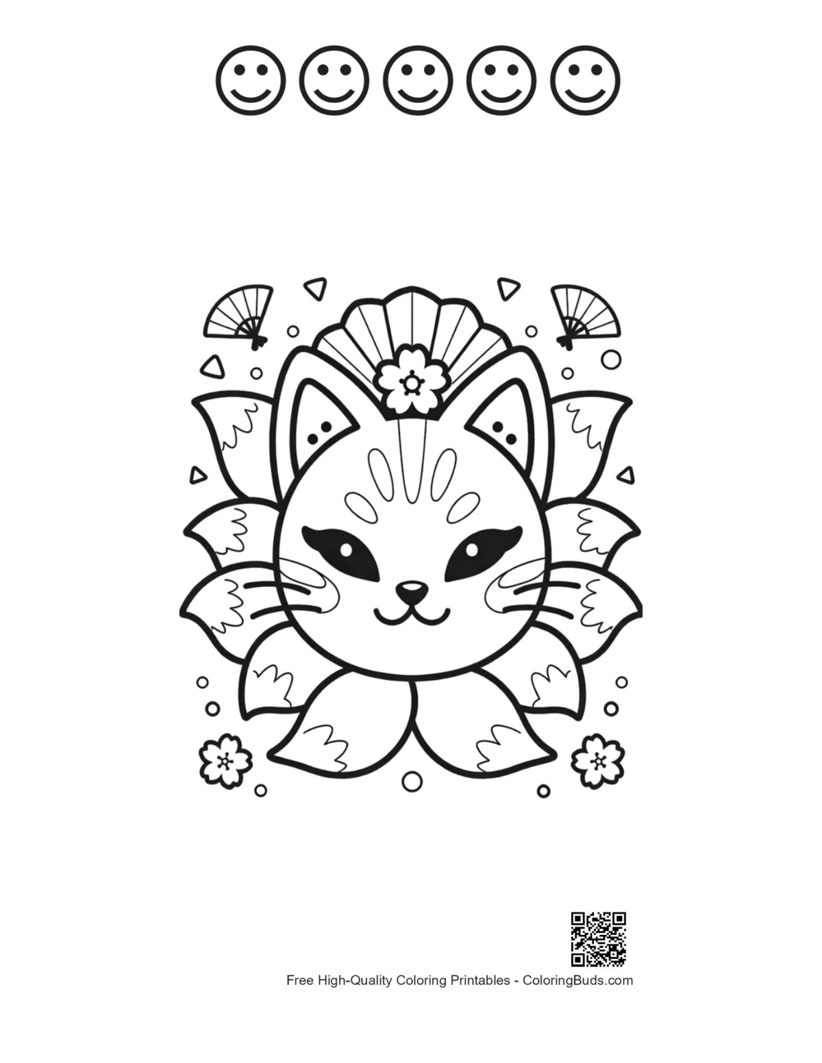 Cat floral mask 5 happy face outline coloring printable