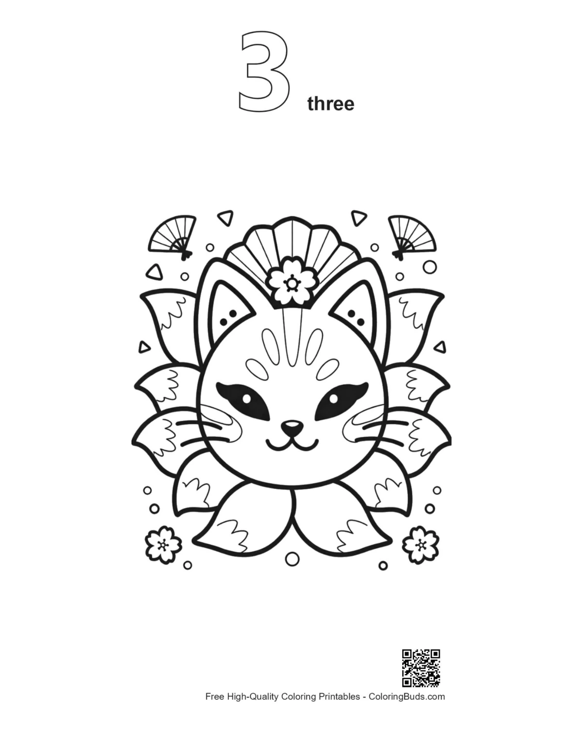 Cat face floral mask outline number 3 printable page