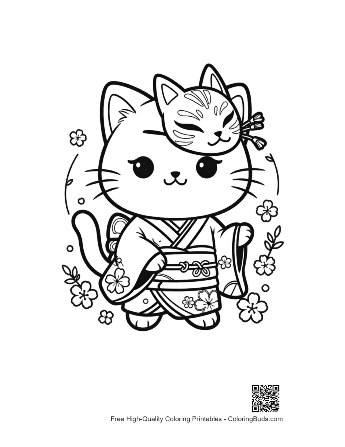 Cute cat masks printable coloring page outline