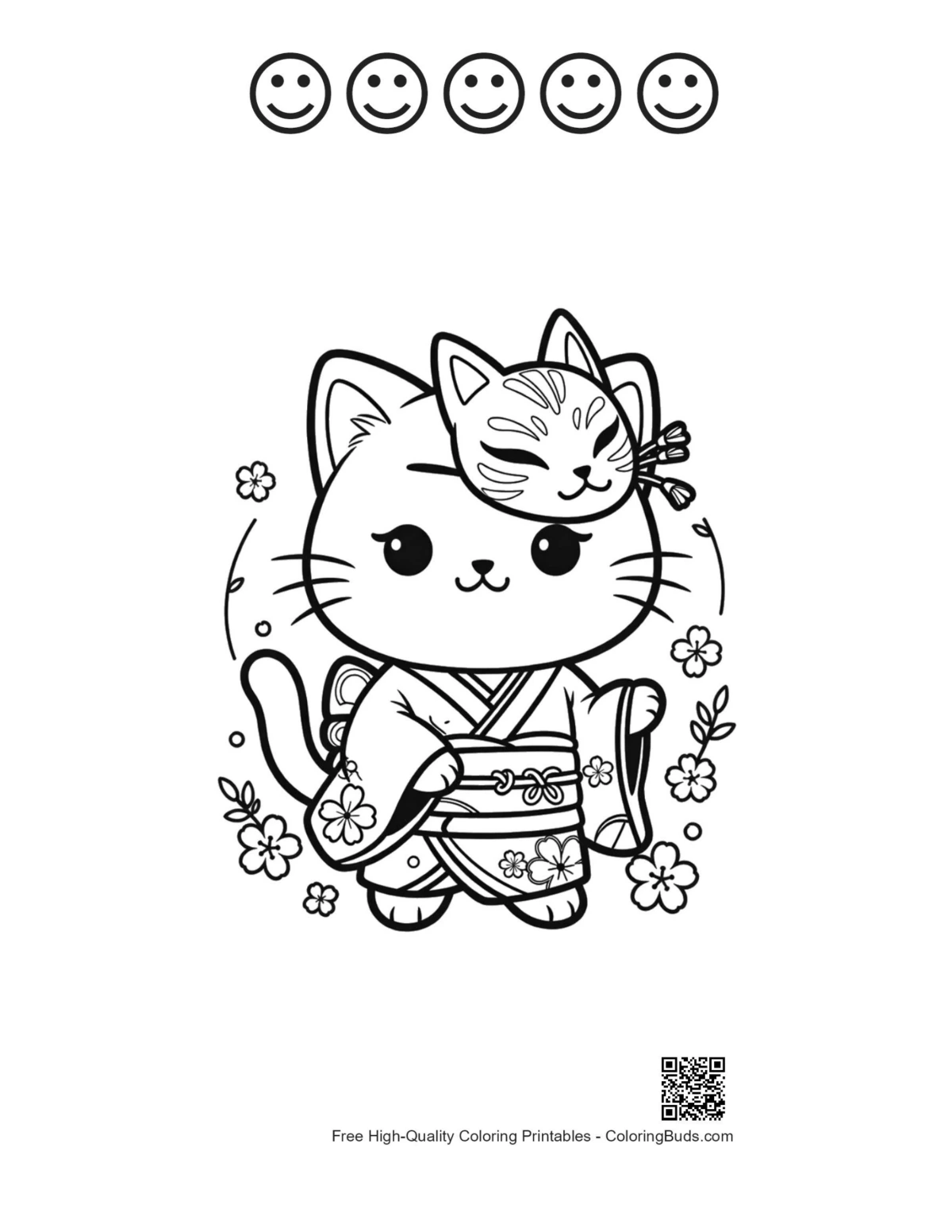 Cute cat masks printable 5 happy faces outline
