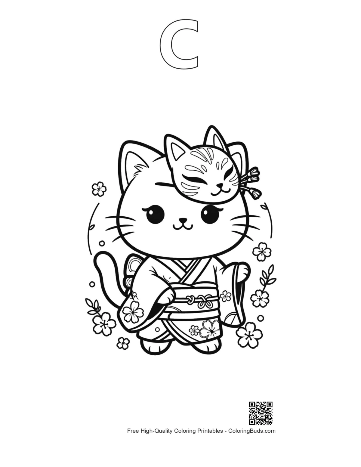 Cute cat masks printable alphabet C outline