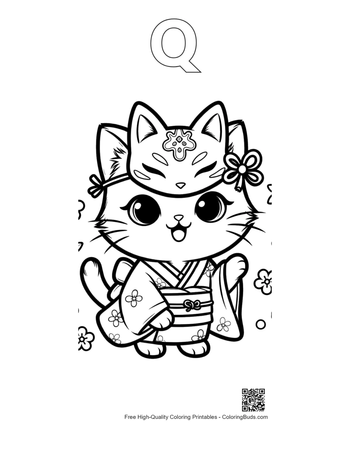 Cute cat mask printable with Q alphabet outline
