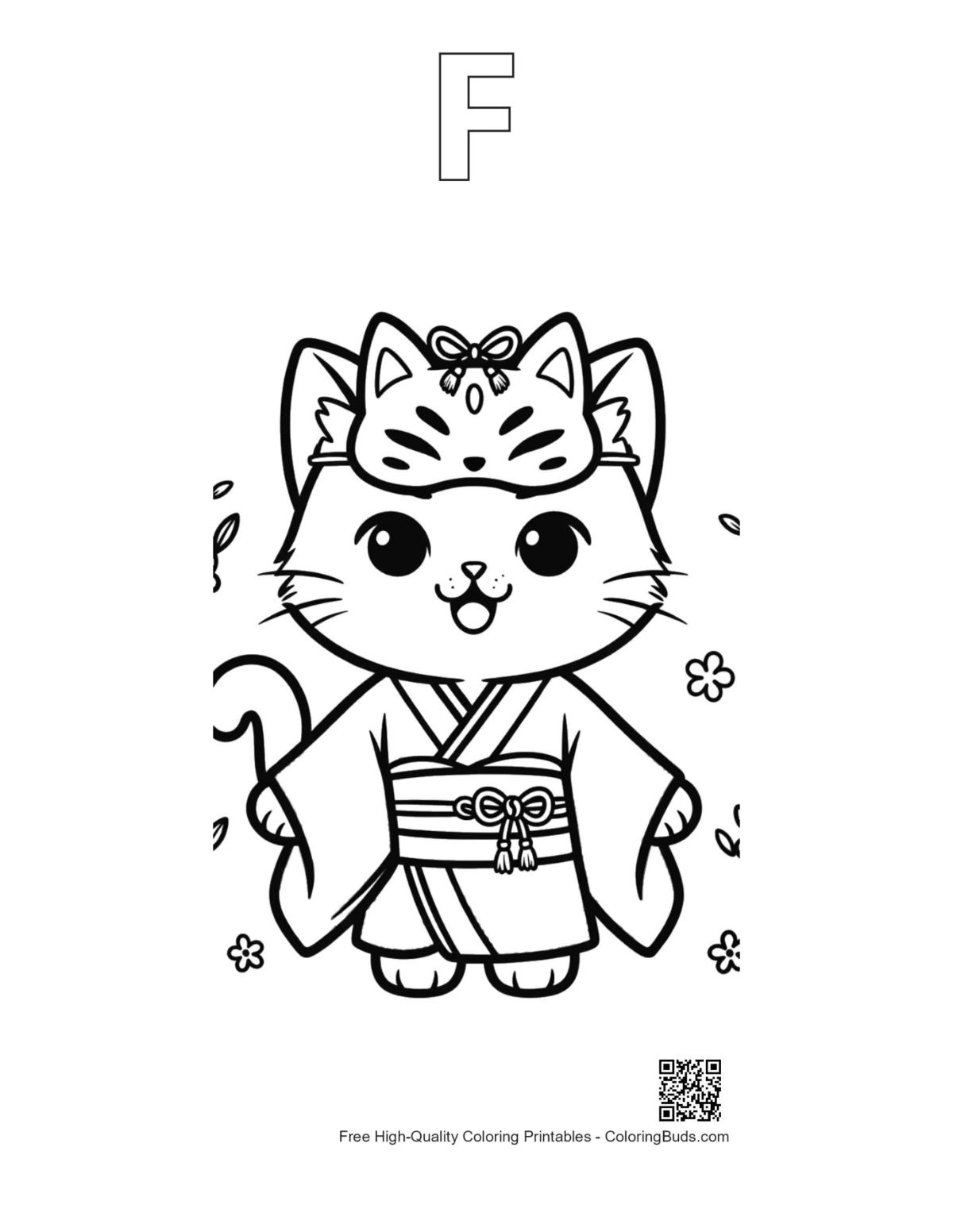Kitten kimono mask printable alphabet F outline