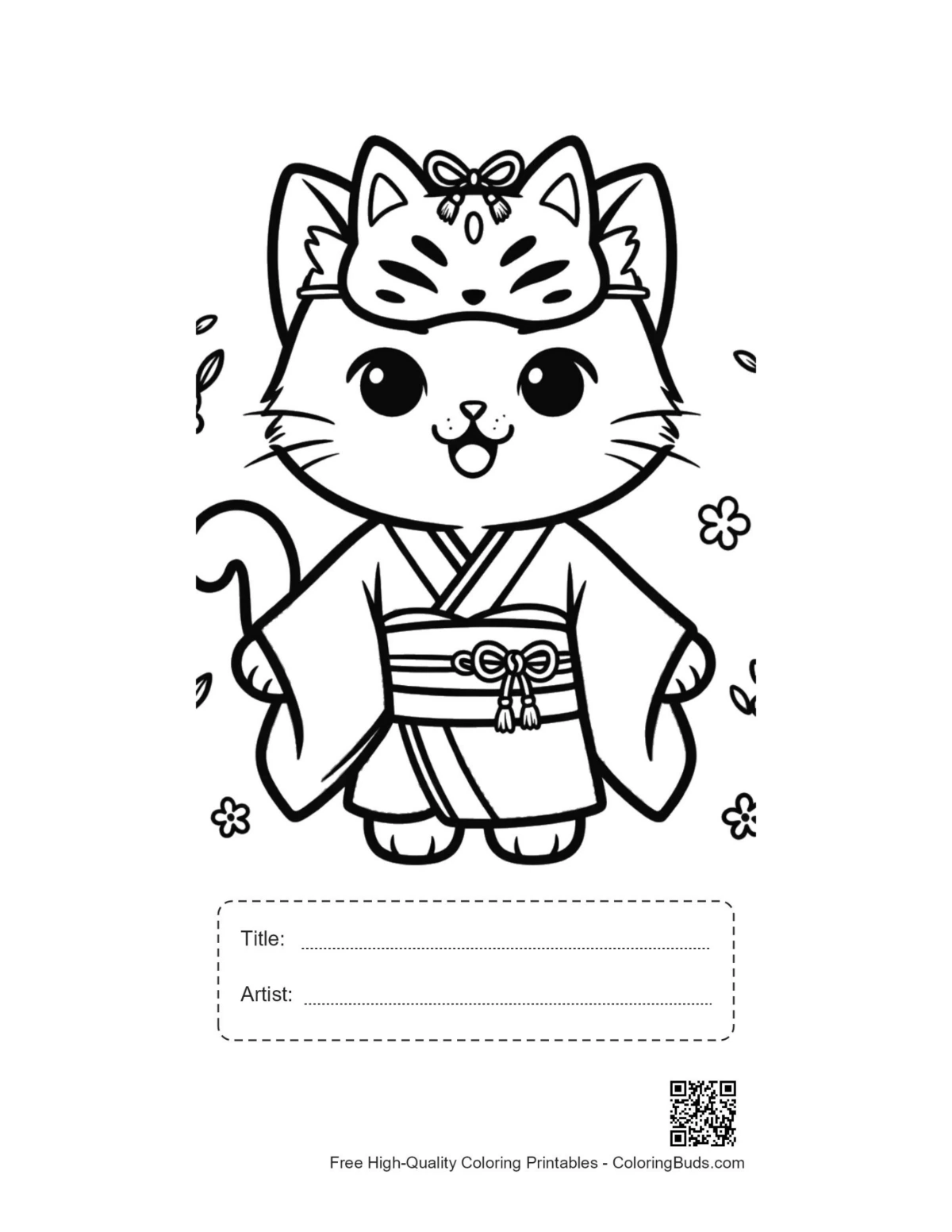 Happy kitten kimono mask printable with title box