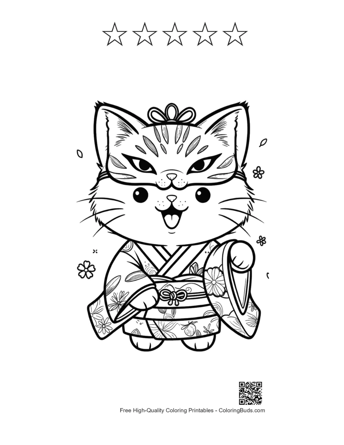 Kitten kimono mask with 5 star outlines printable