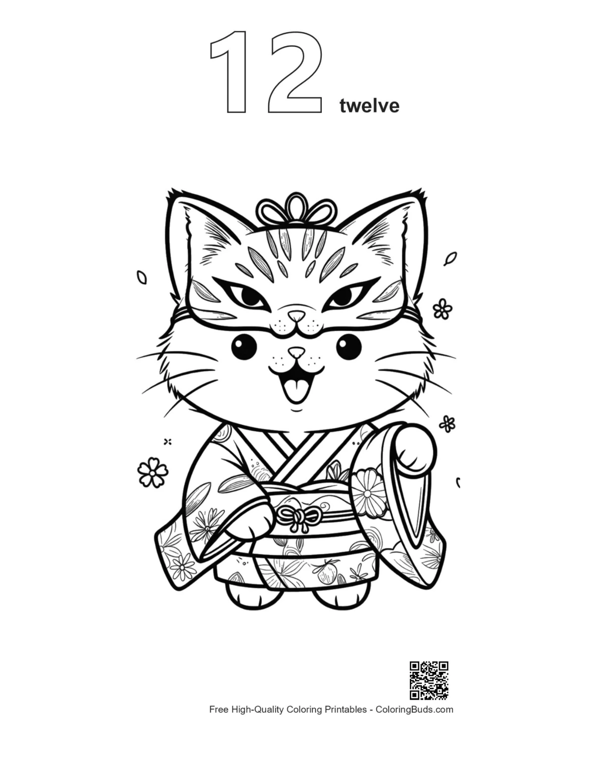 Kitten kimono mask outline number 12 printable