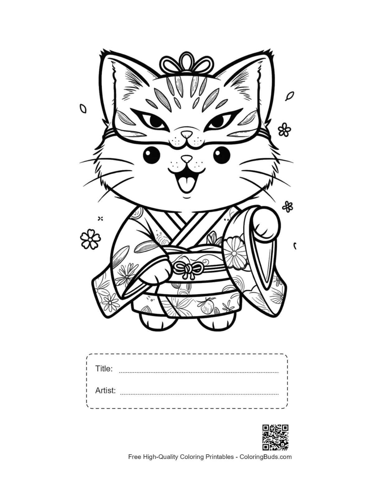 Happy kitten kimono mask printable with title box