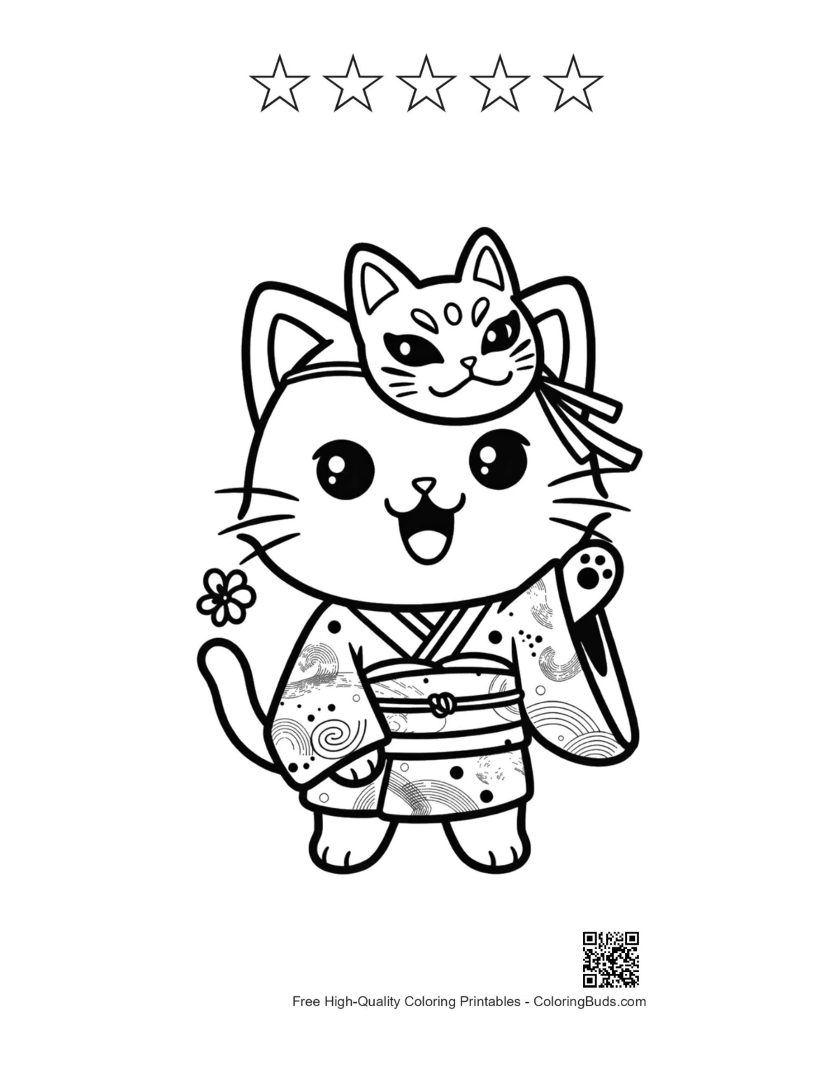 Kitten kimono mask printable with 5 star outlines