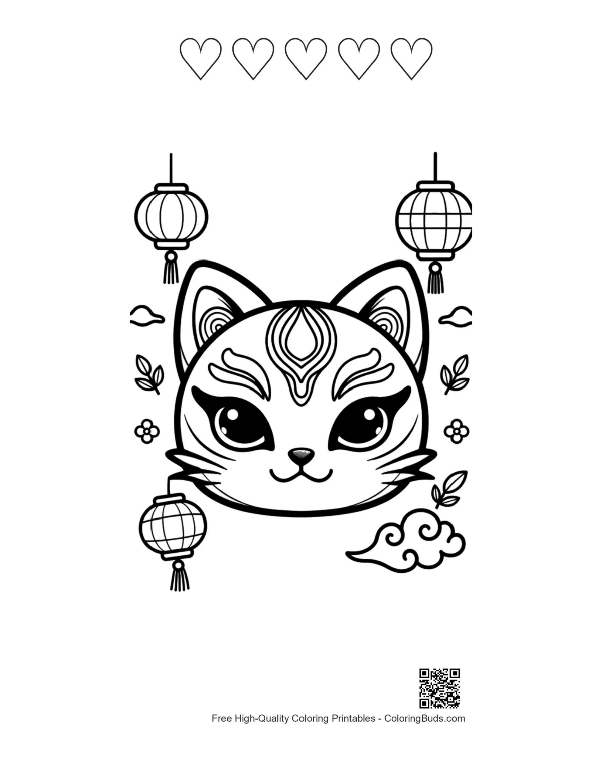 Cat Masks coloring page kitten mask with hearts