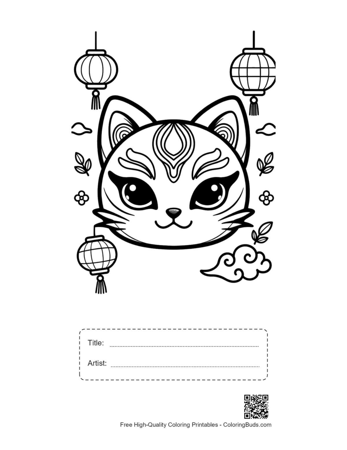Kitten mask printable with title and artist box