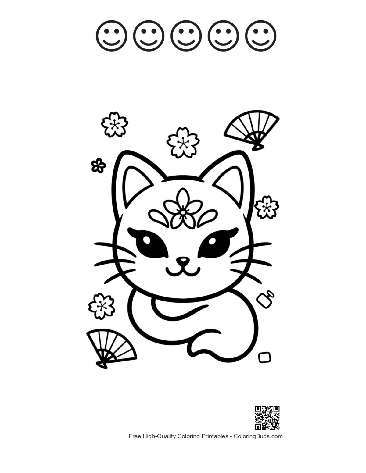 Kitten floral mask 5 happy faces outline