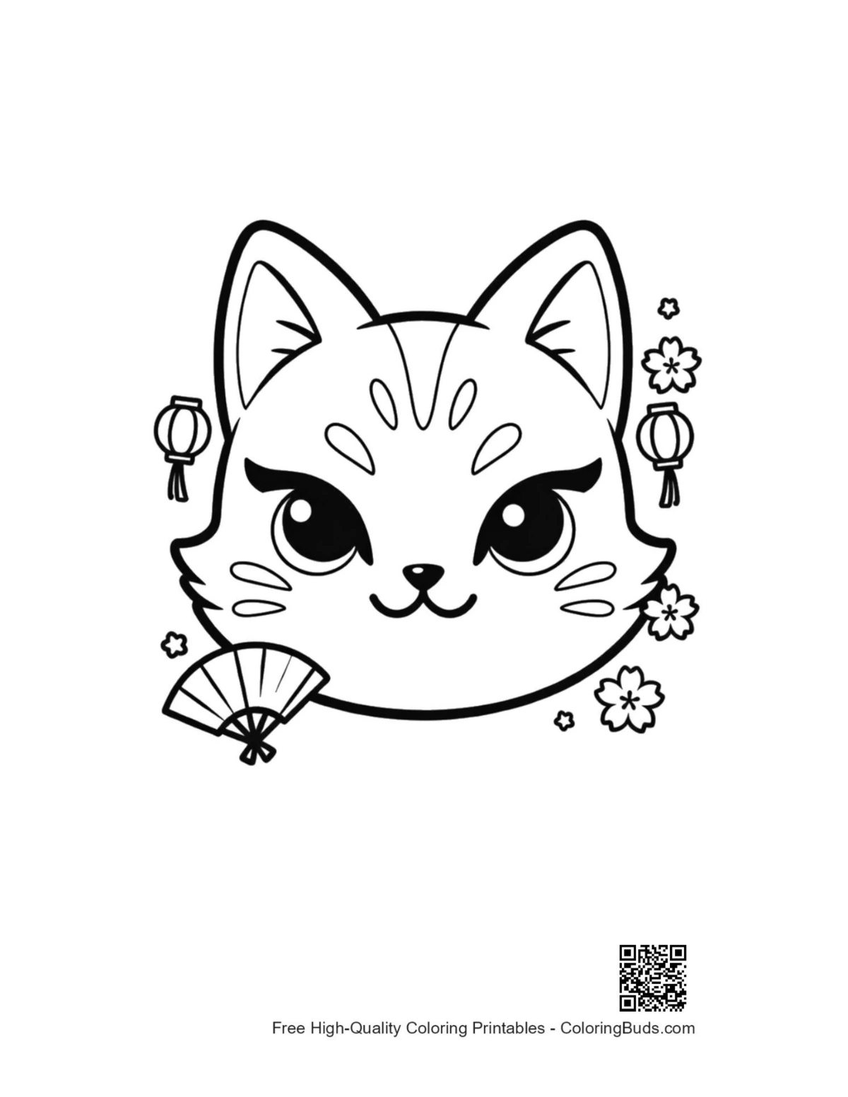 Pretty cat face traditional mask spring flowers printable