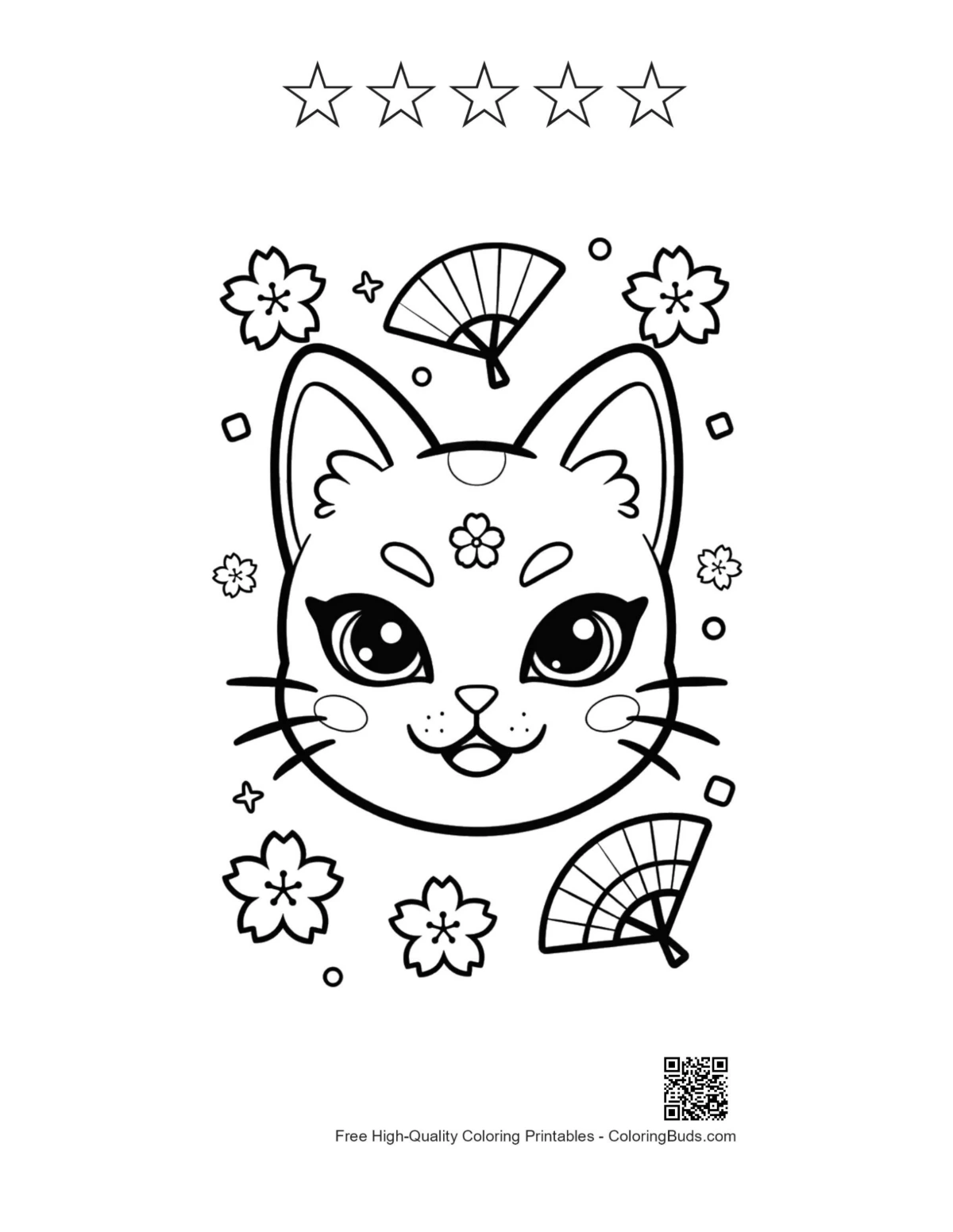 Pretty cat mask fan with 5 star outline printable