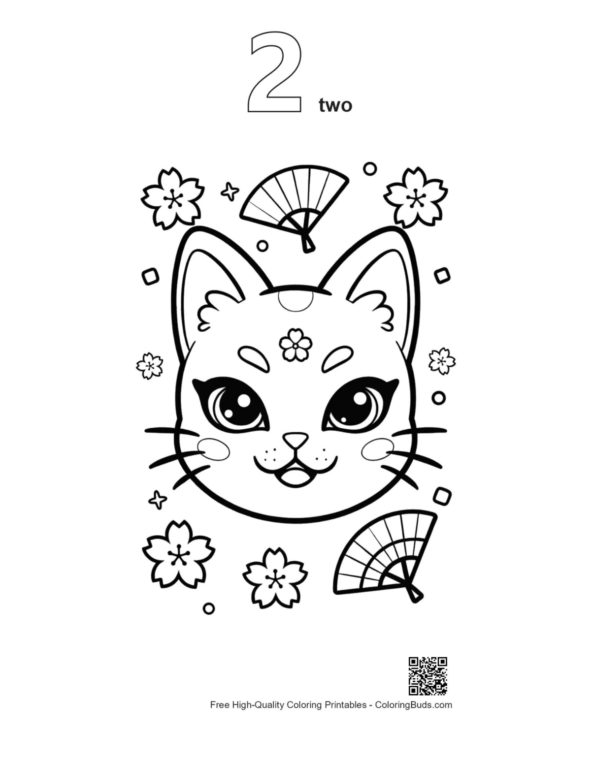 Cat head floral mask outline number 2 printable