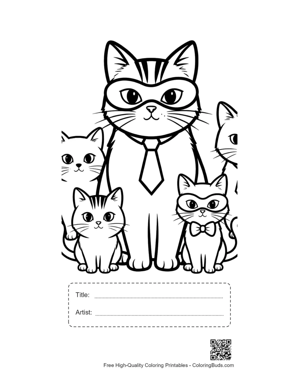 Superhero cat printable with title artist box