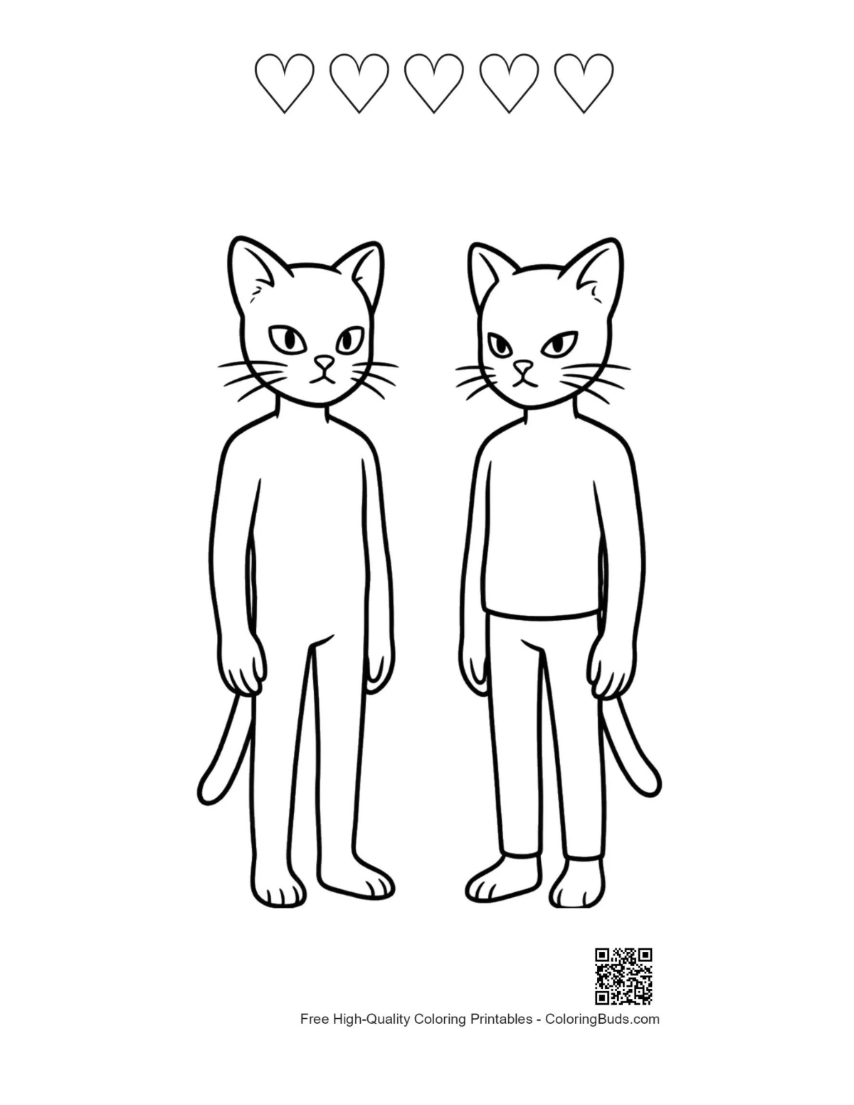 Auszum Ausdrucken Vorlagen für wütende Katzenmenschen mit Herzumrissen