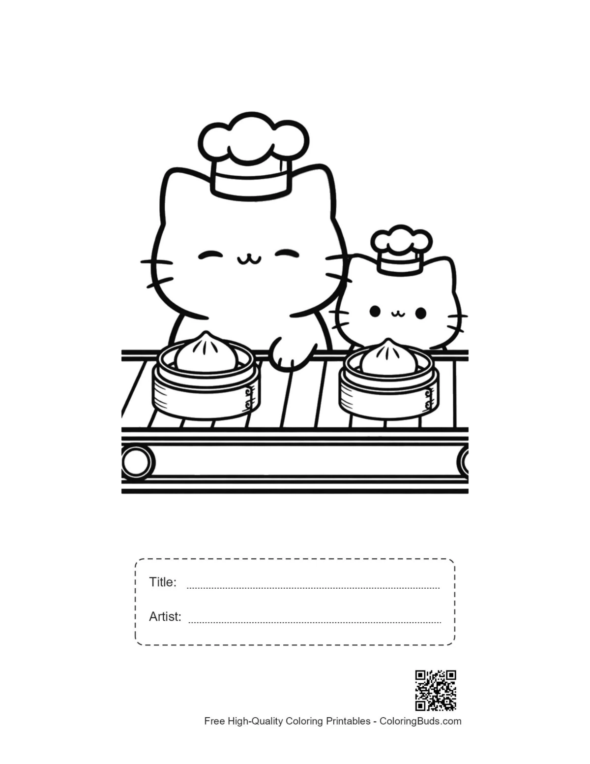 Chibi cats dim sum printable with title and artist box