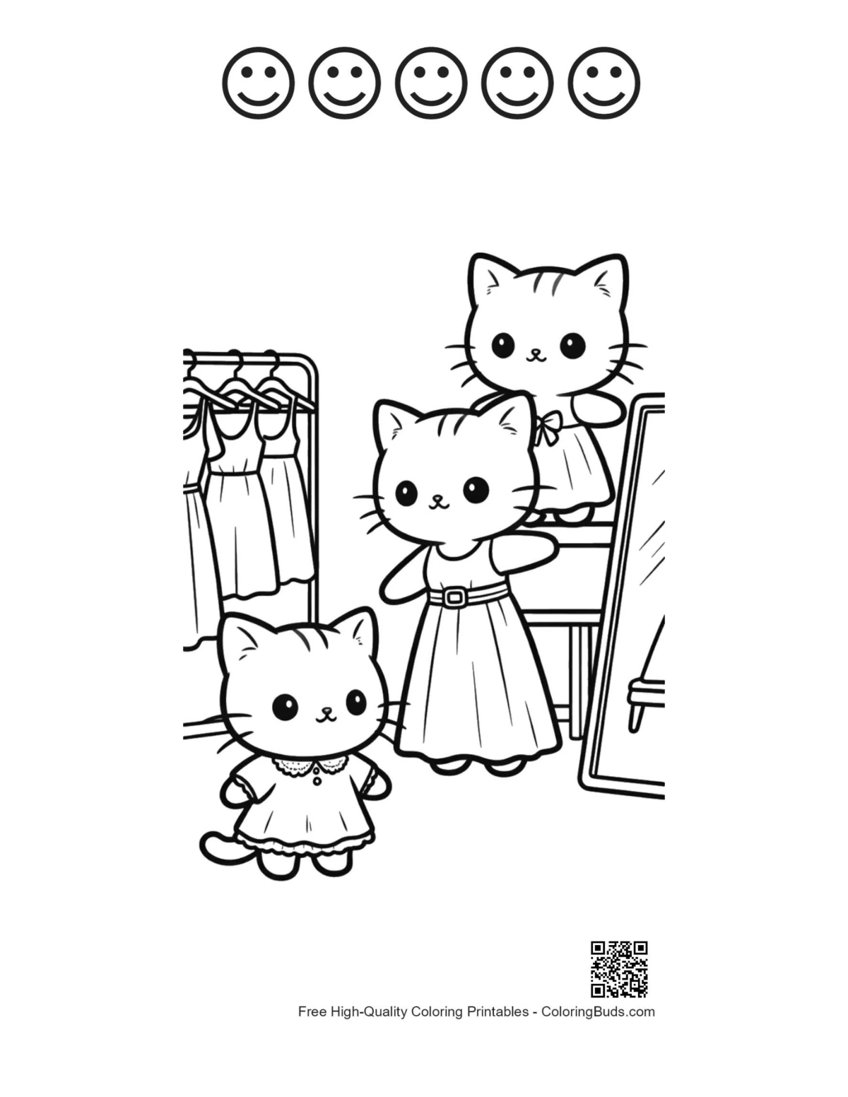 Chibi kitten mirror printable with 5 happy faces