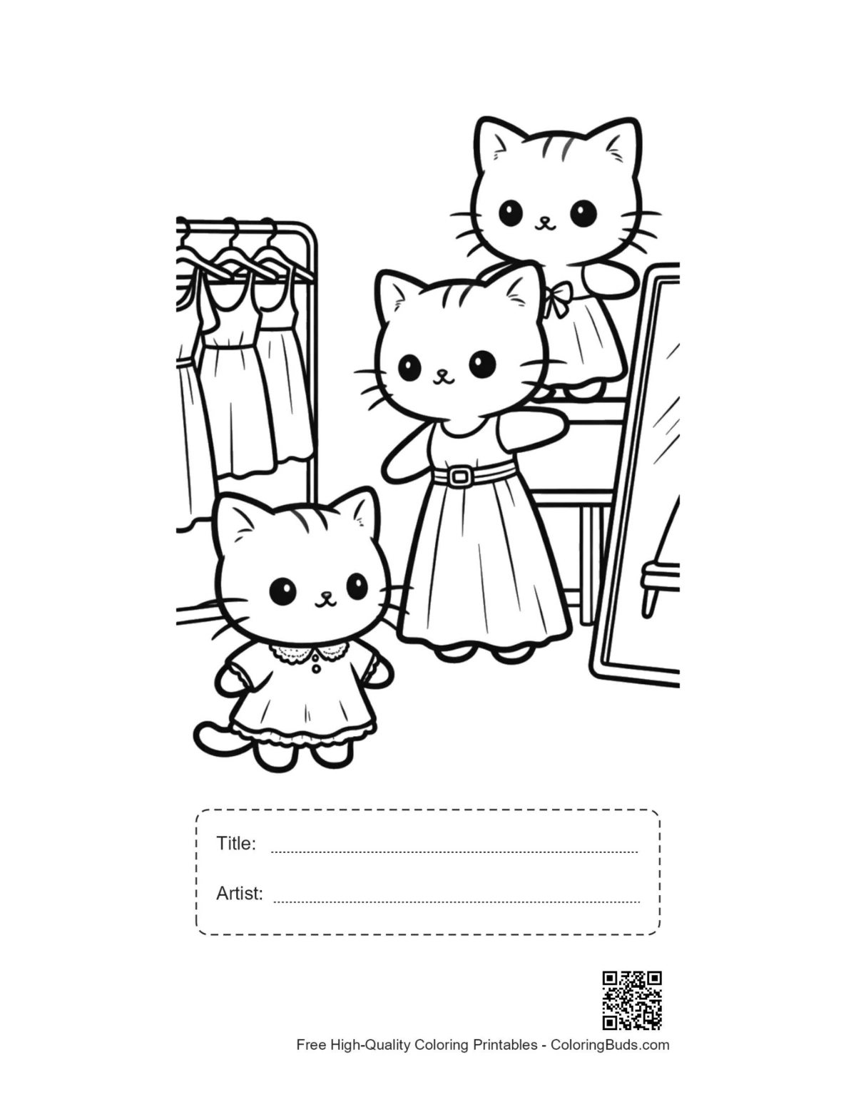 Chibi kitten dress mirror printable with title box