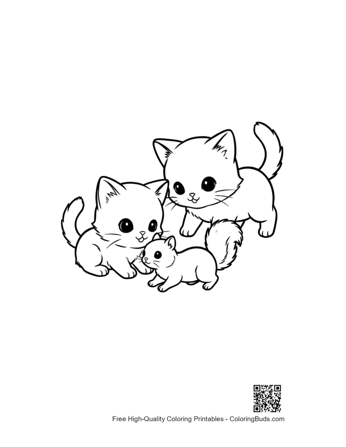 Cute chibi cat family cuddling printable