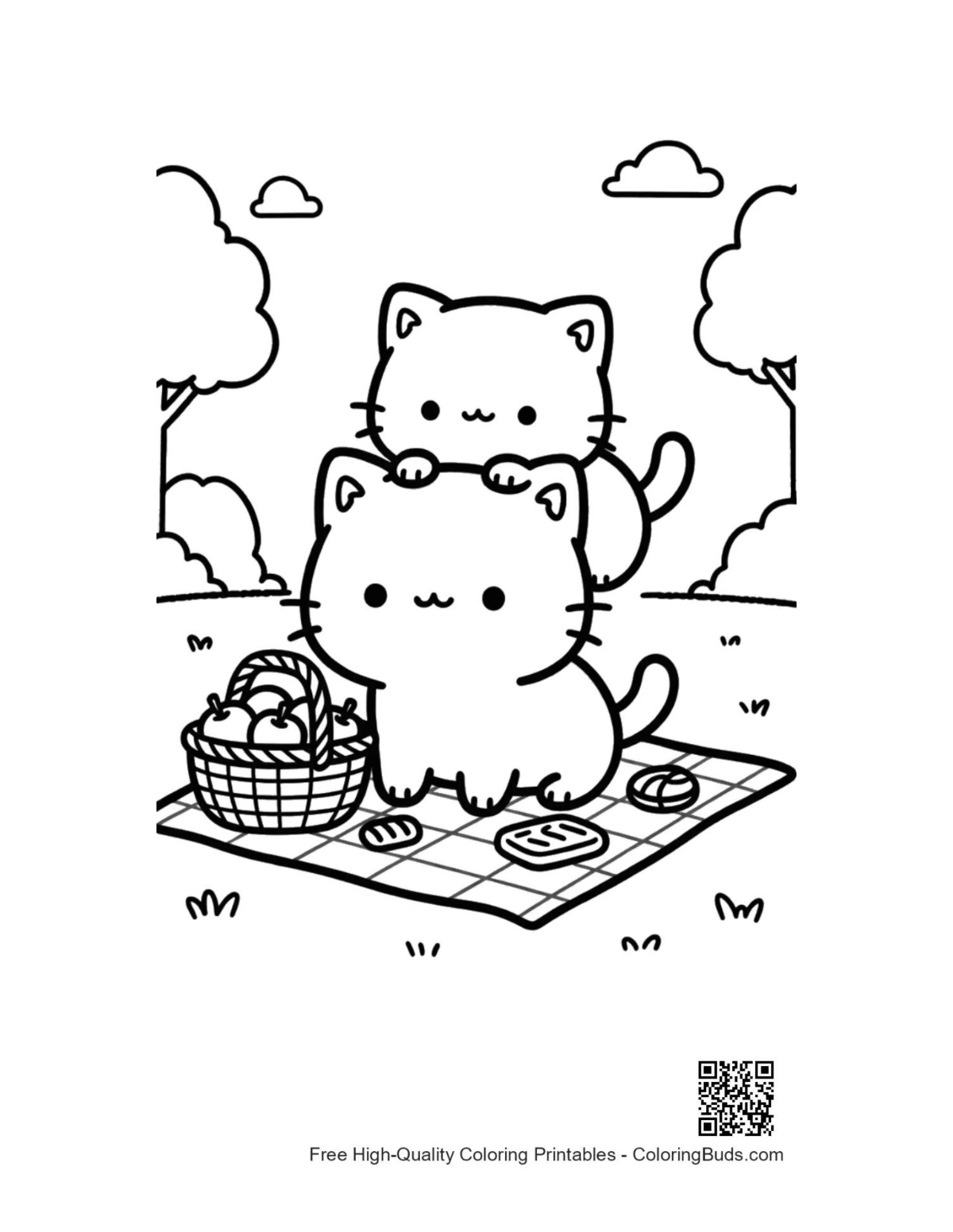Printable chibi cats coloring page outline