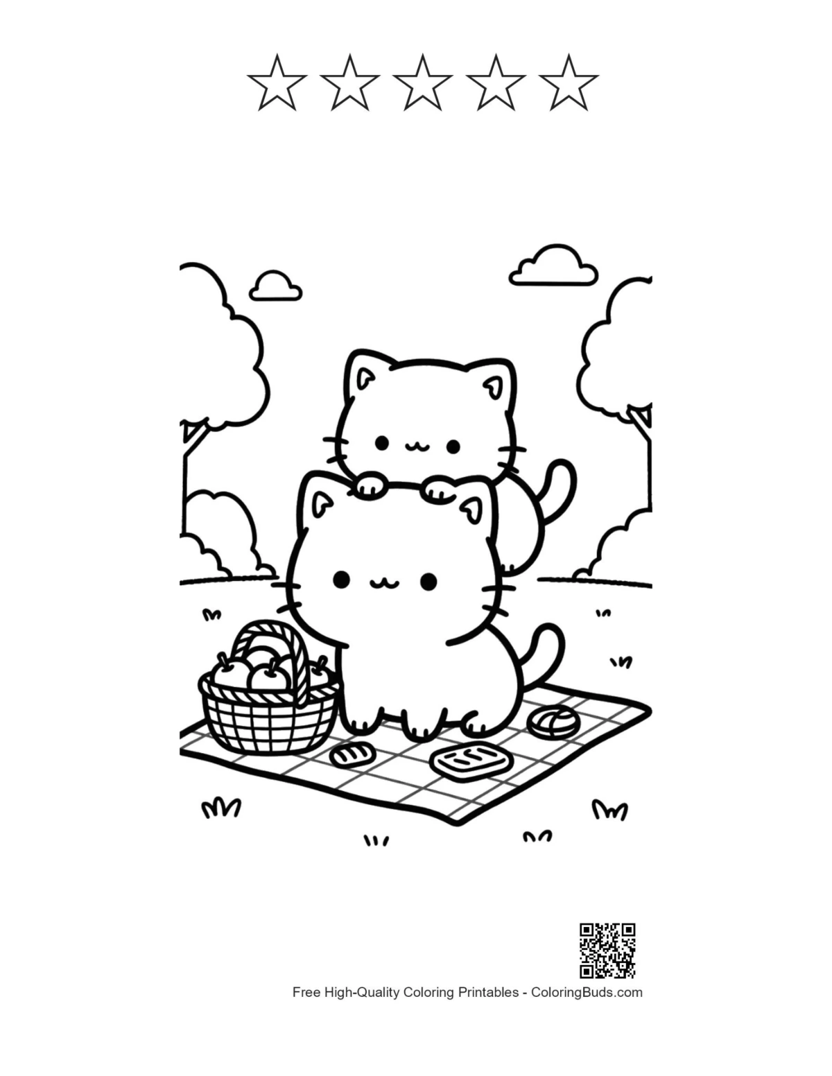 Chibi cats with 5 stars coloring printable