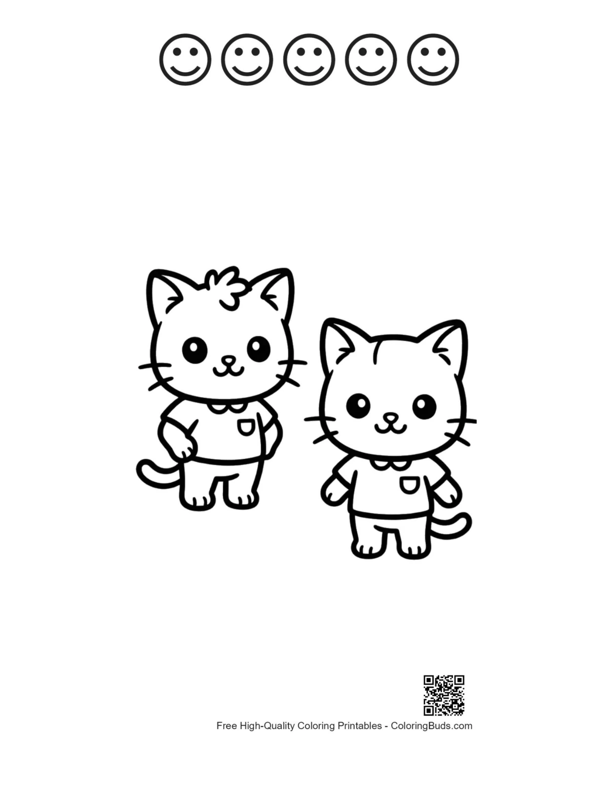 Chibi cats uniforms 5 happy faces outline