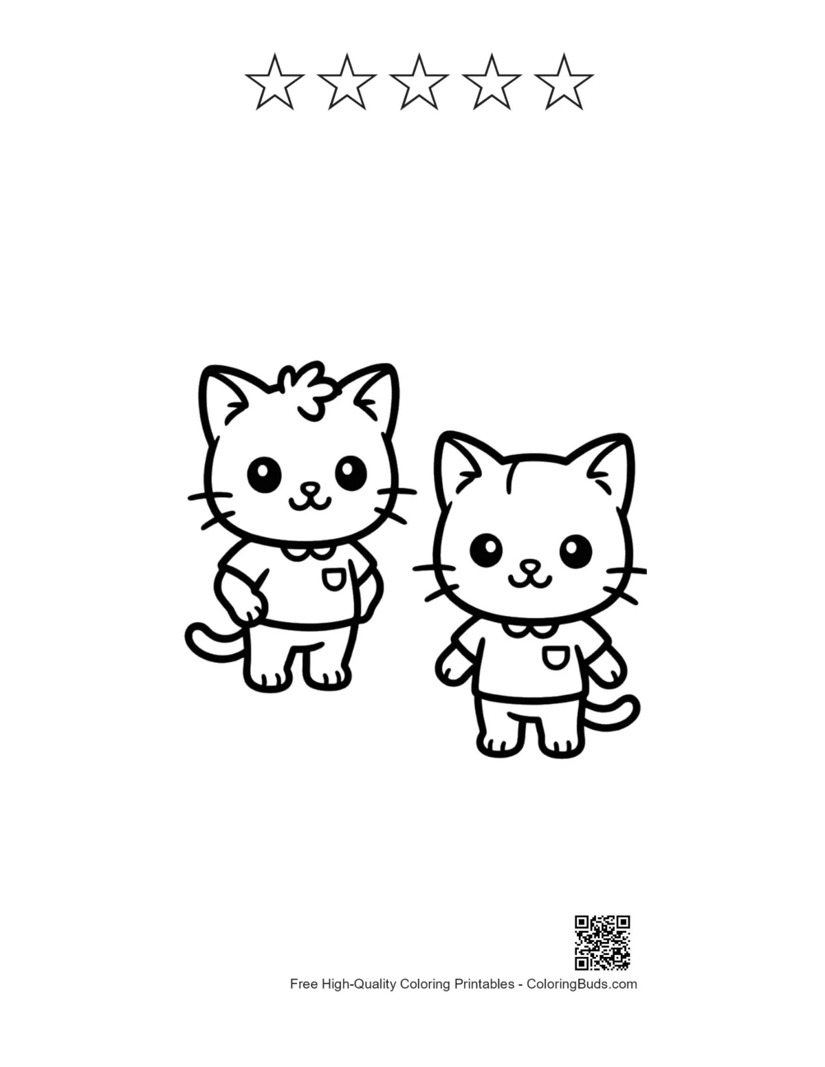 Chibi cats uniforms with 5-star outline printable