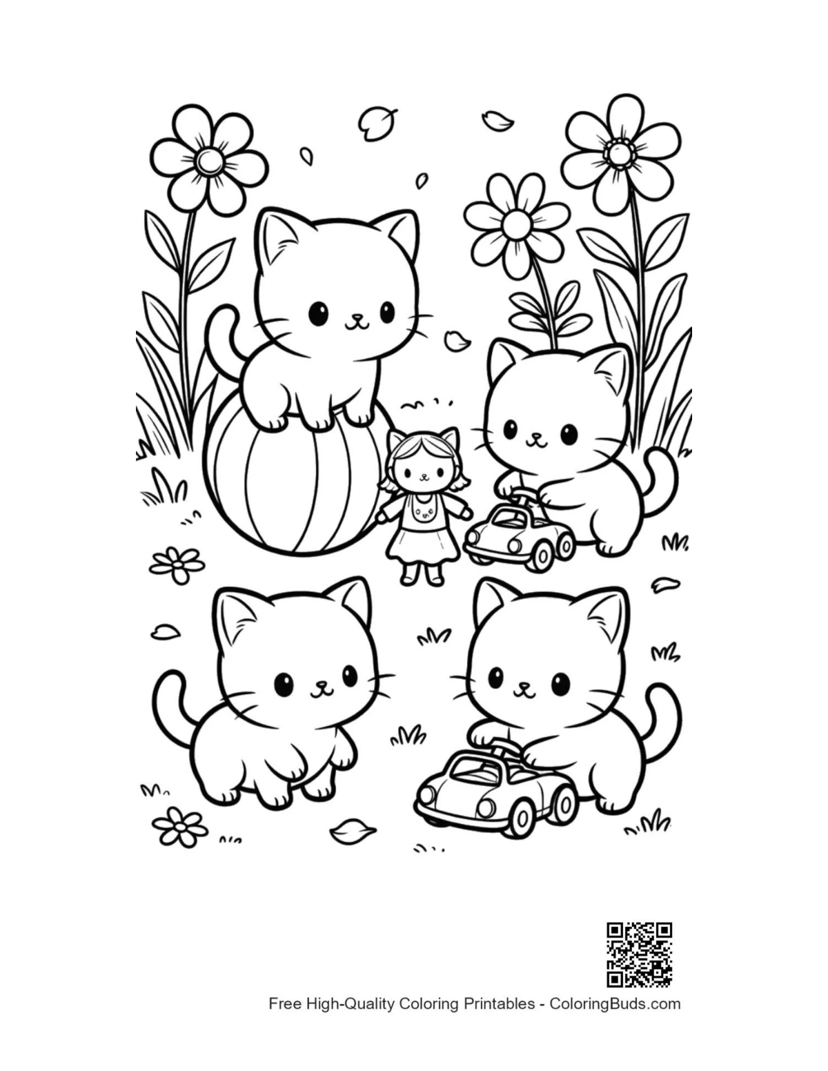 Cute chibi cats printable coloring page