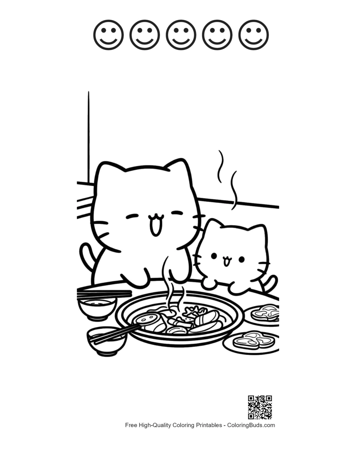 Q版猫咪5笑脸轮廓打印页