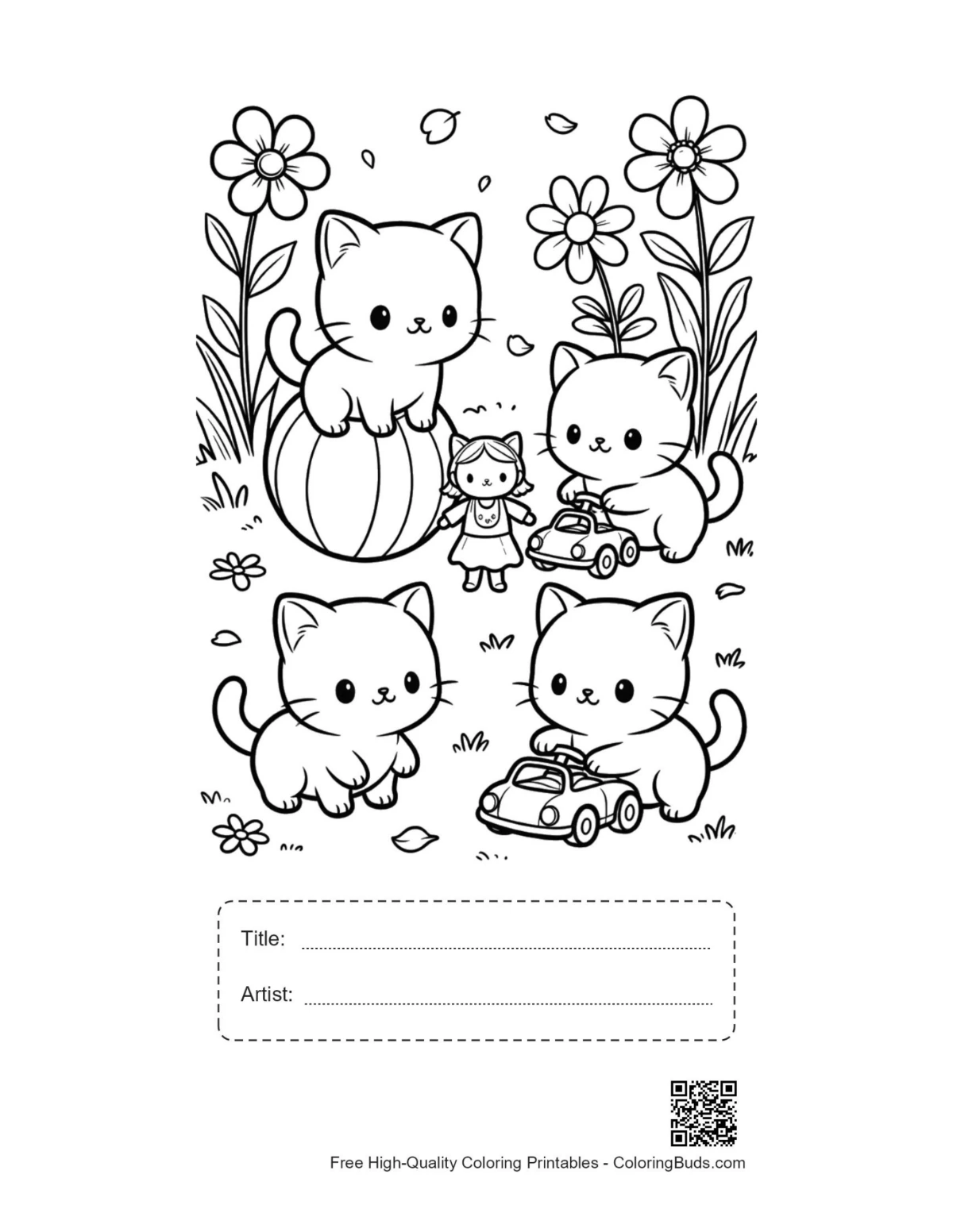 Chibi cats printable with title artist box