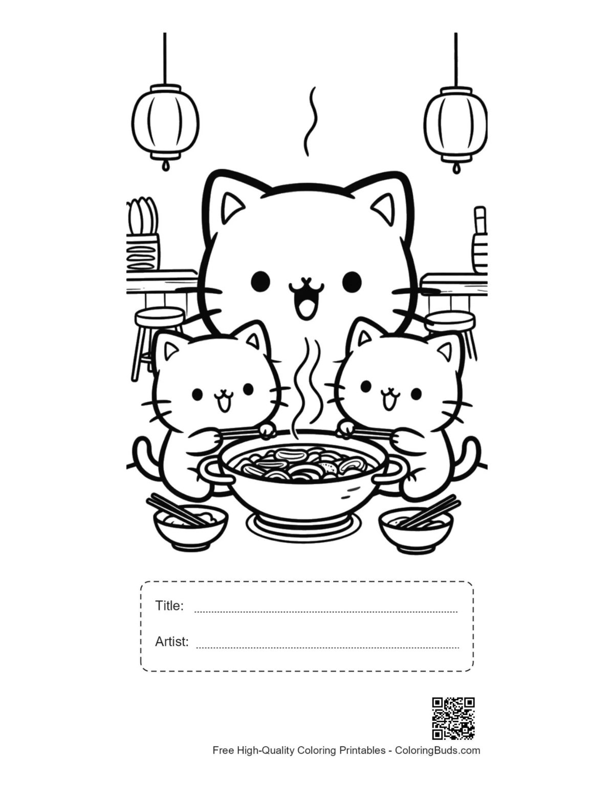 Chibi cats soup printable with title artist box