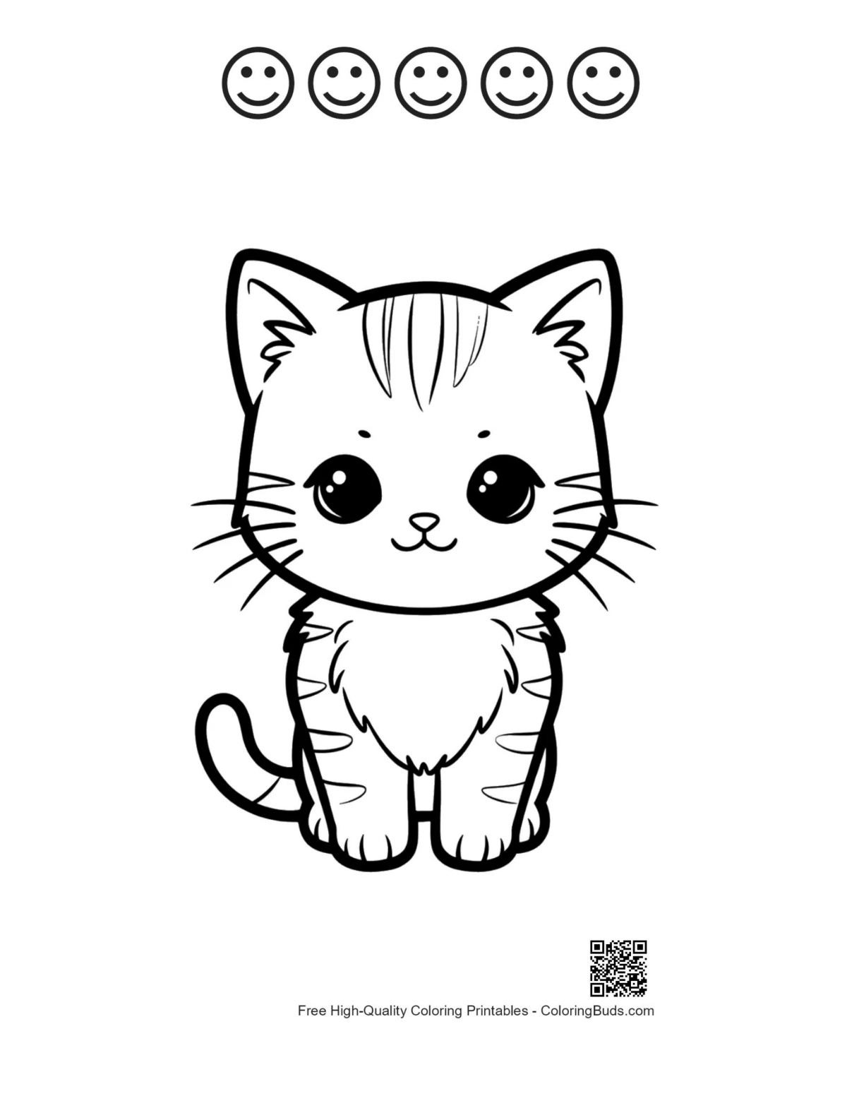 Chibi tabby kitten with happy face outlines