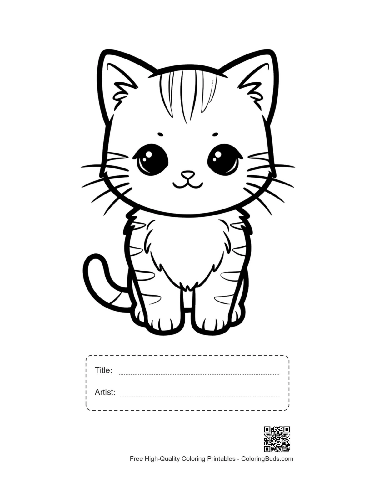 Chibi tabby kitten printable with title box