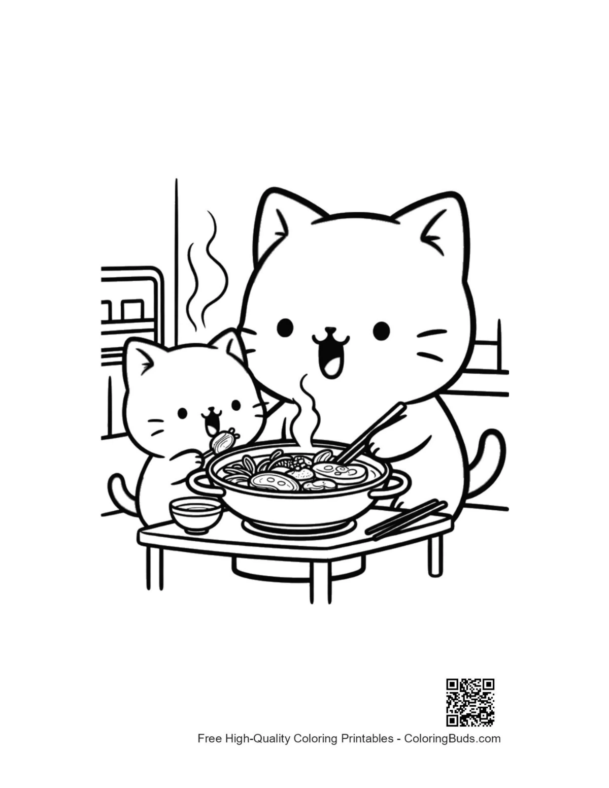 Printable chibi cats coloring sheet download