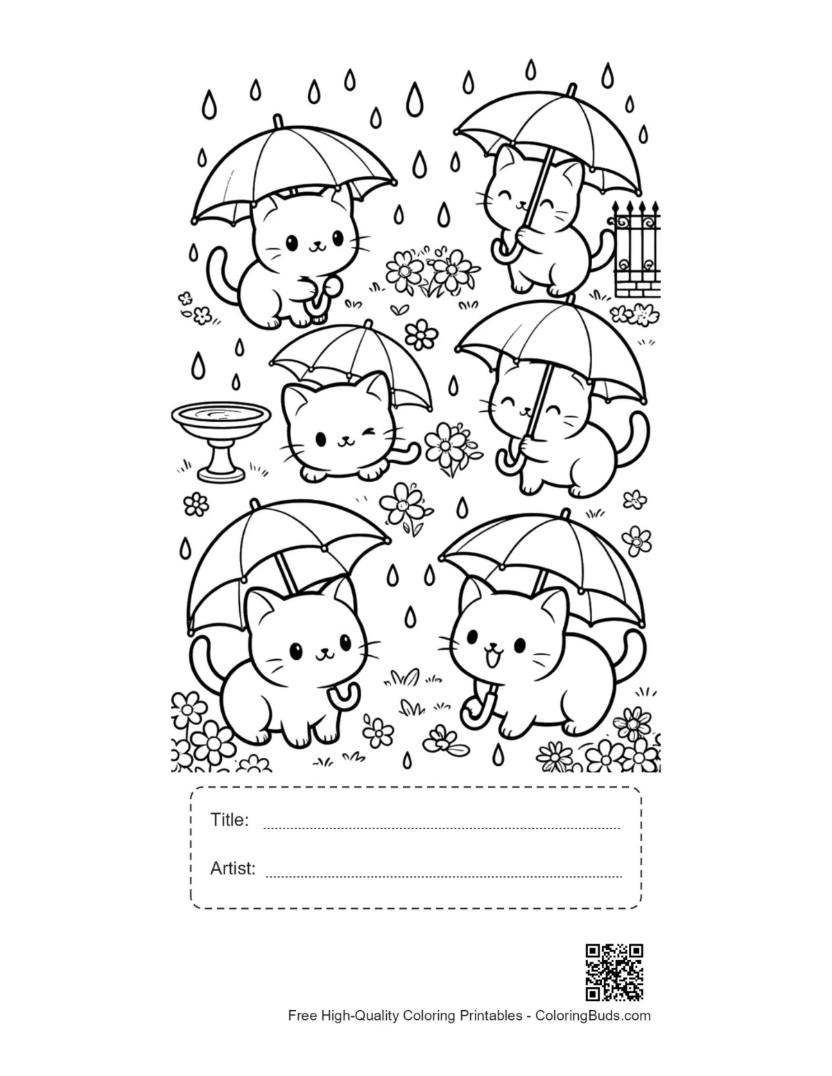 Chibi cats printable with title artist box for coloring