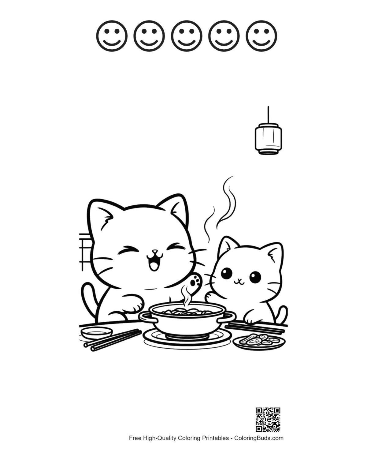 Chibi cats printable 5 happy faces outline