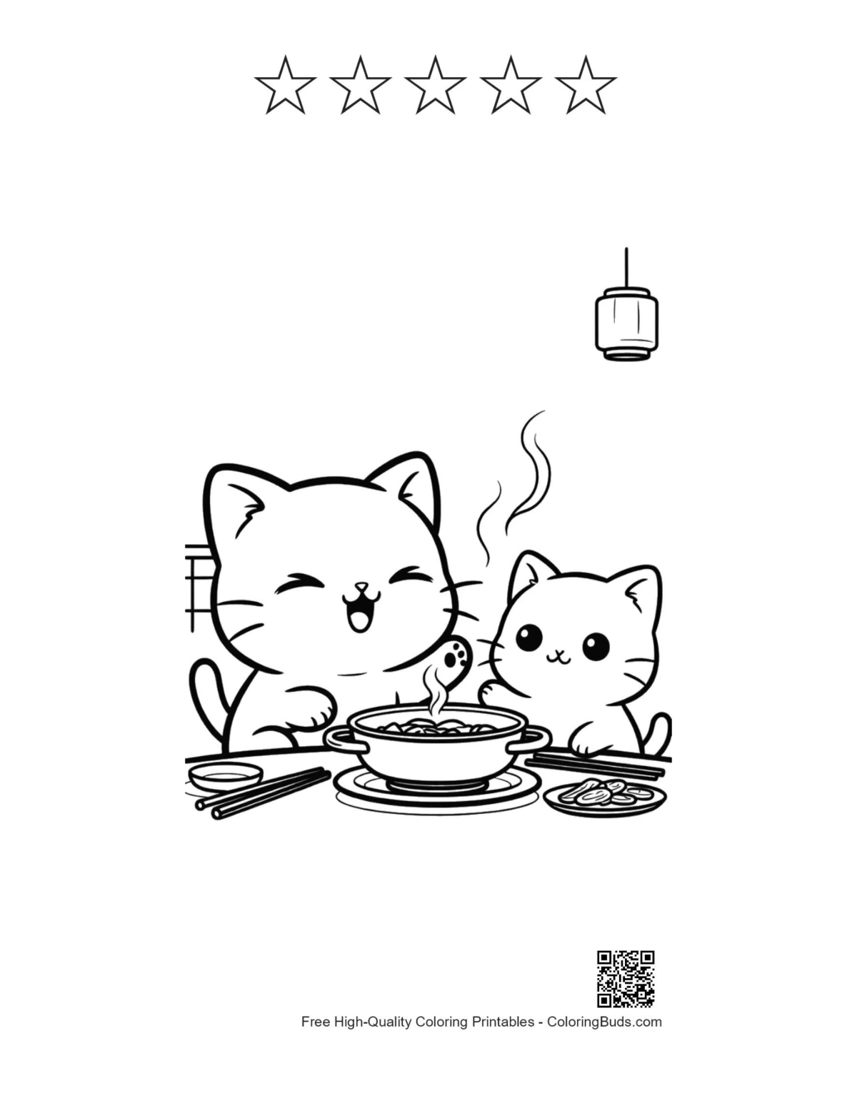 Chibi cats printable with 5 stars outline