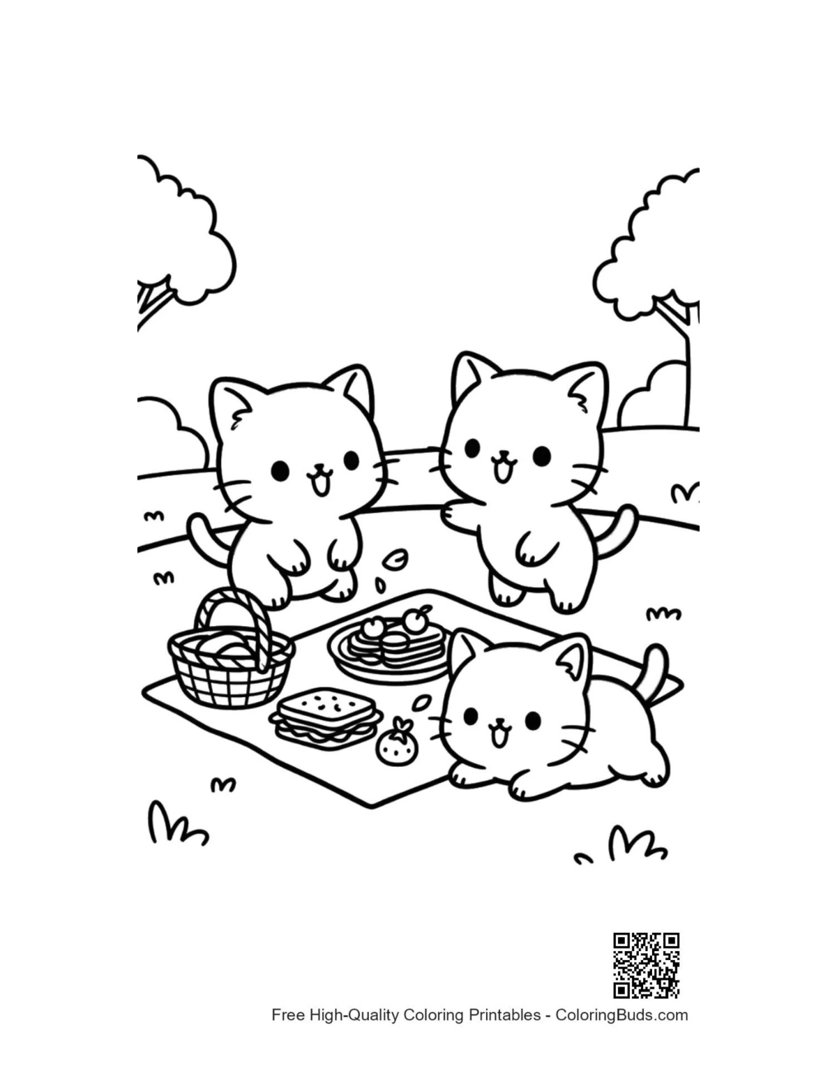 Free printable chibi cats coloring page