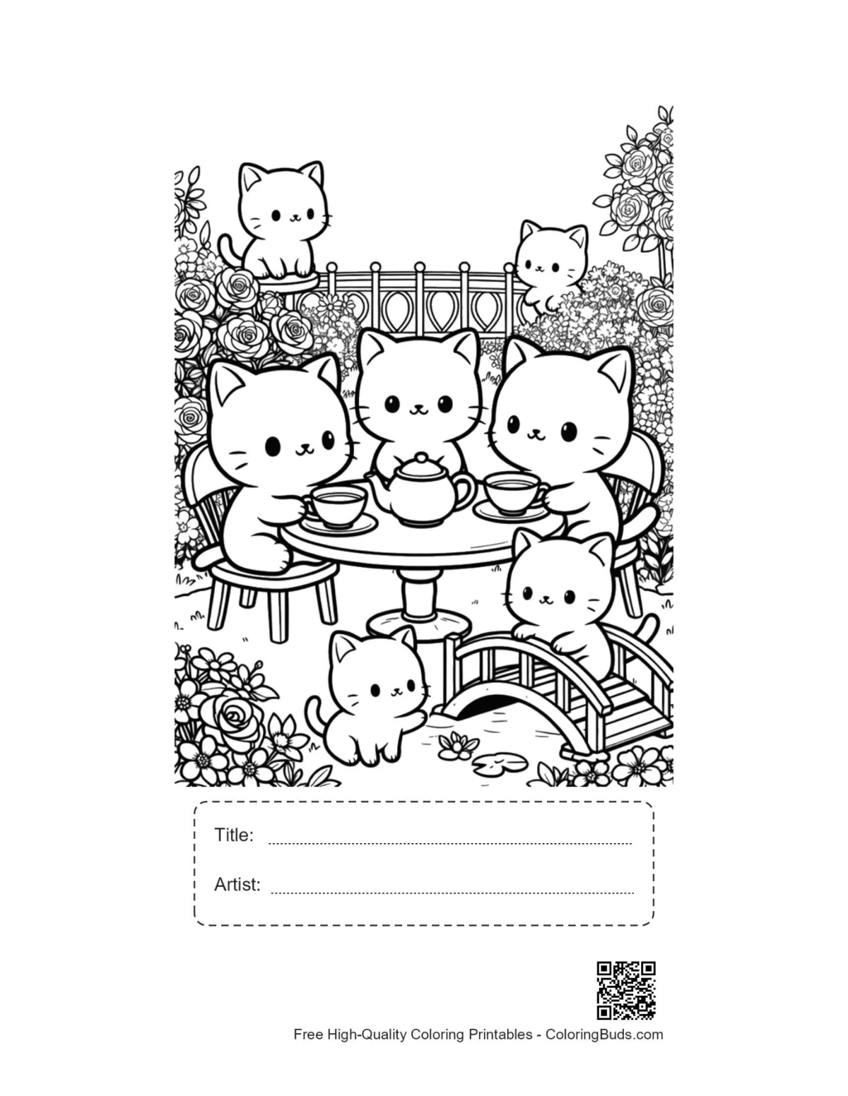 Chibi cats tea party printable with title box