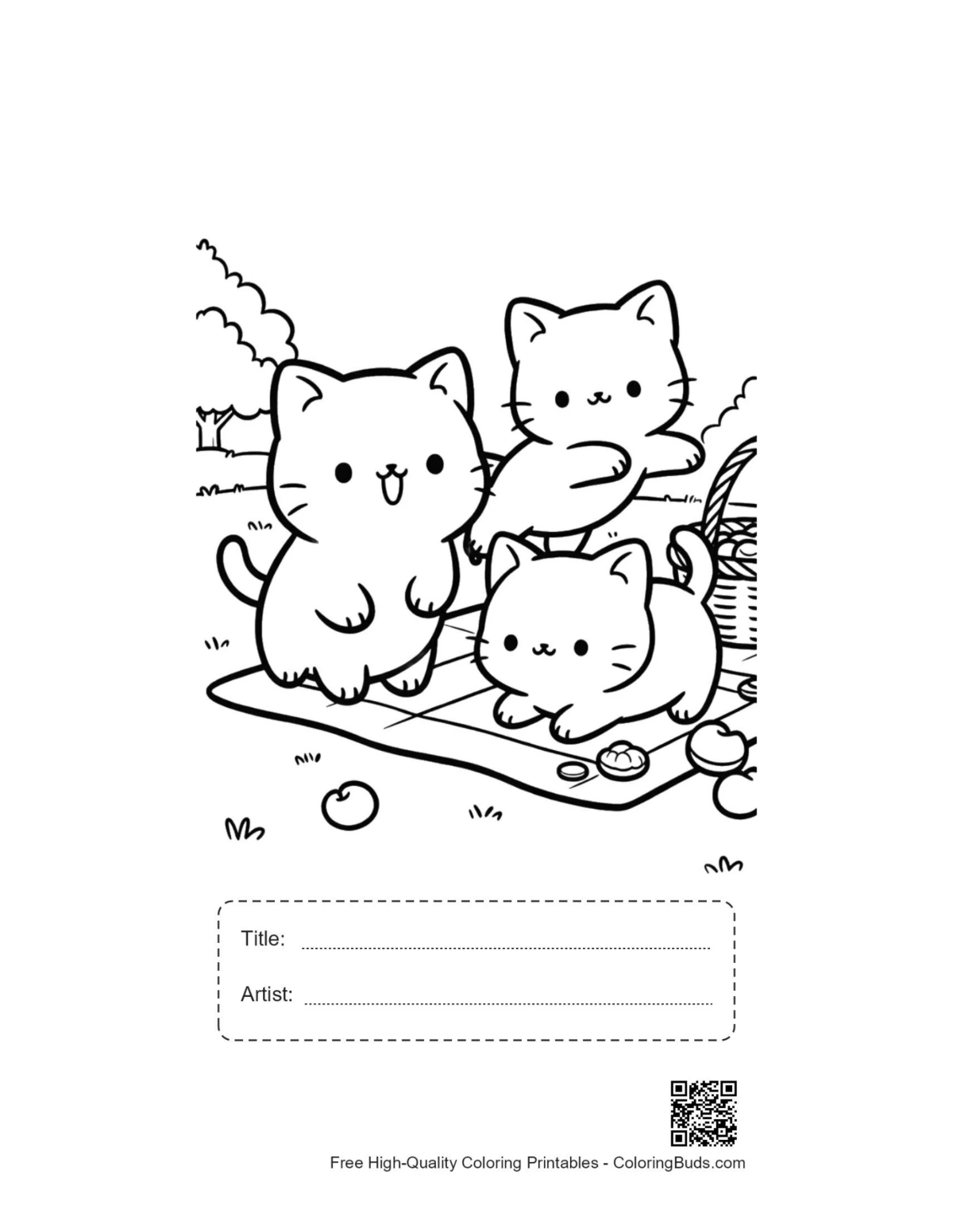 Chibi kittens picnic printable with title artist box