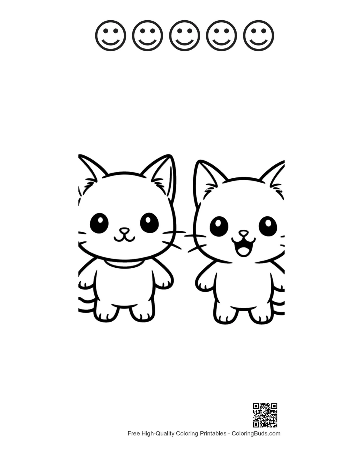Chibi cats happy face outlines
