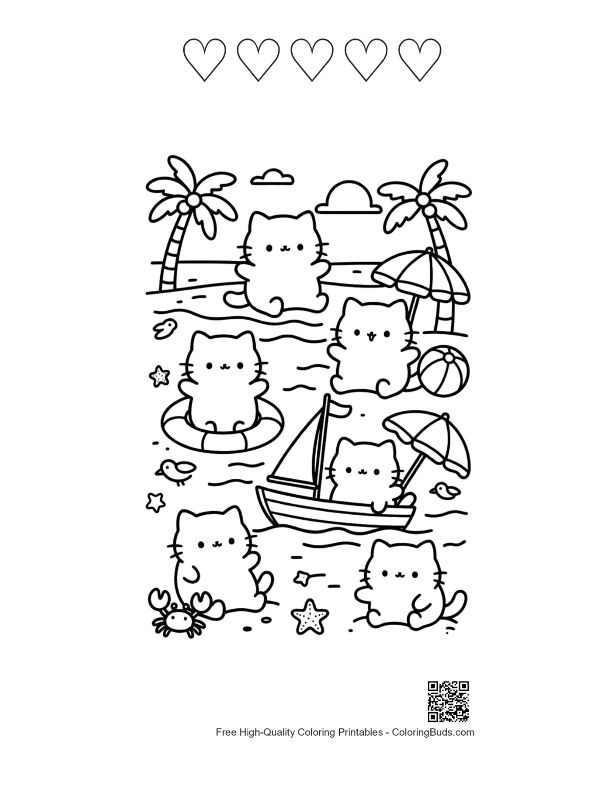 Adorable cats picnic sunset printable 5 heart outlines