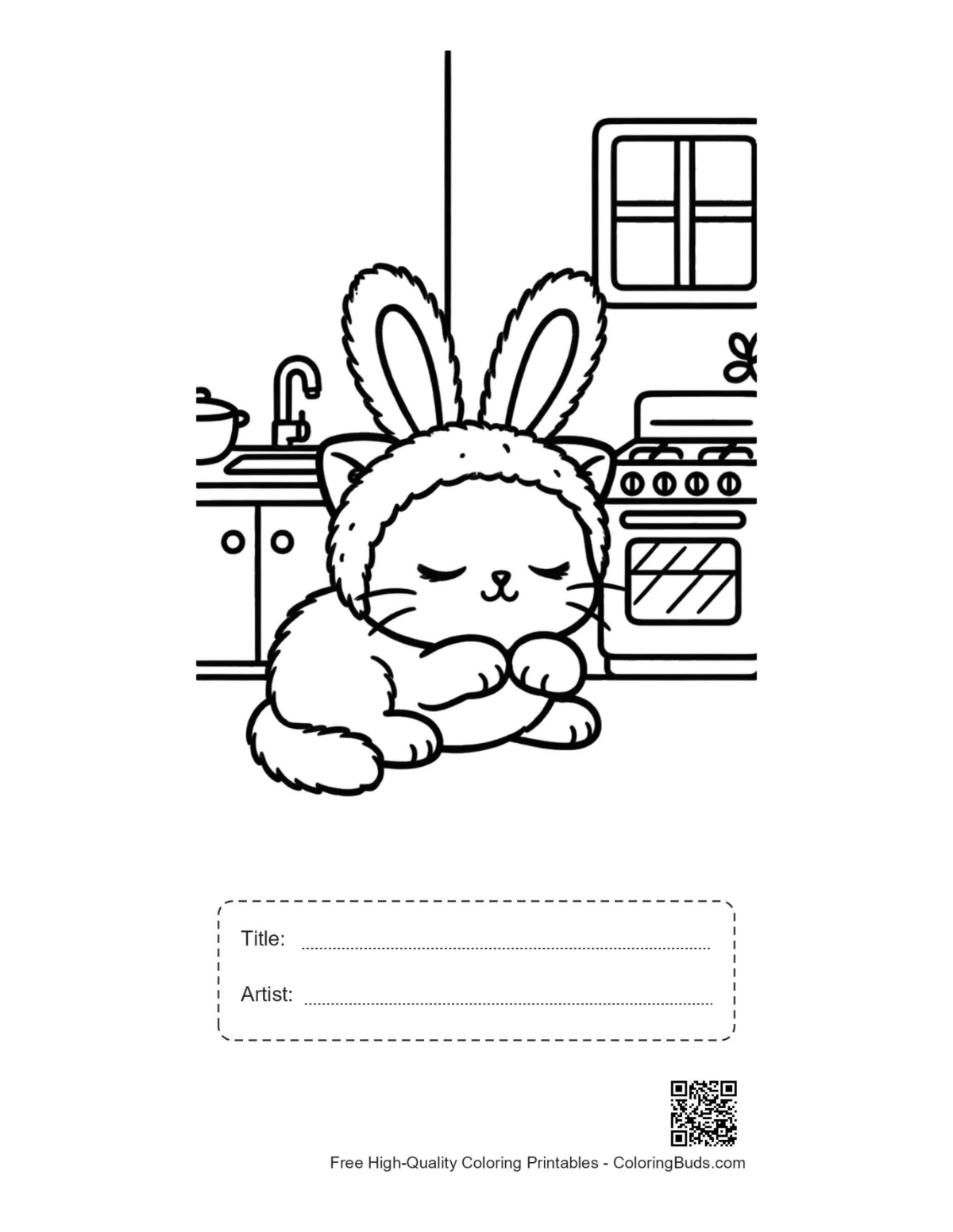 Kitten bunny ears kitchen sleep printable with title box