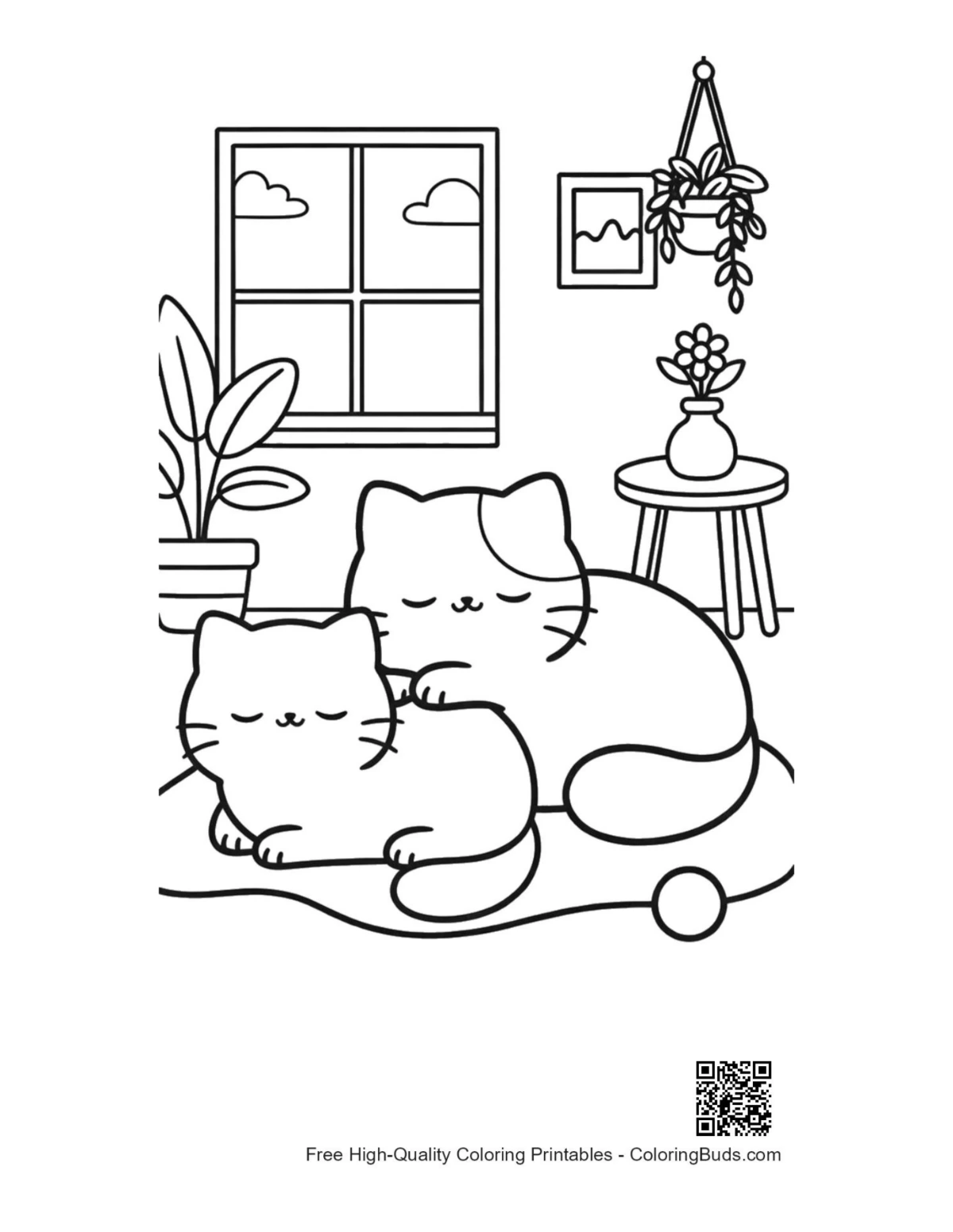 Cute baby cats cuddling by window printable