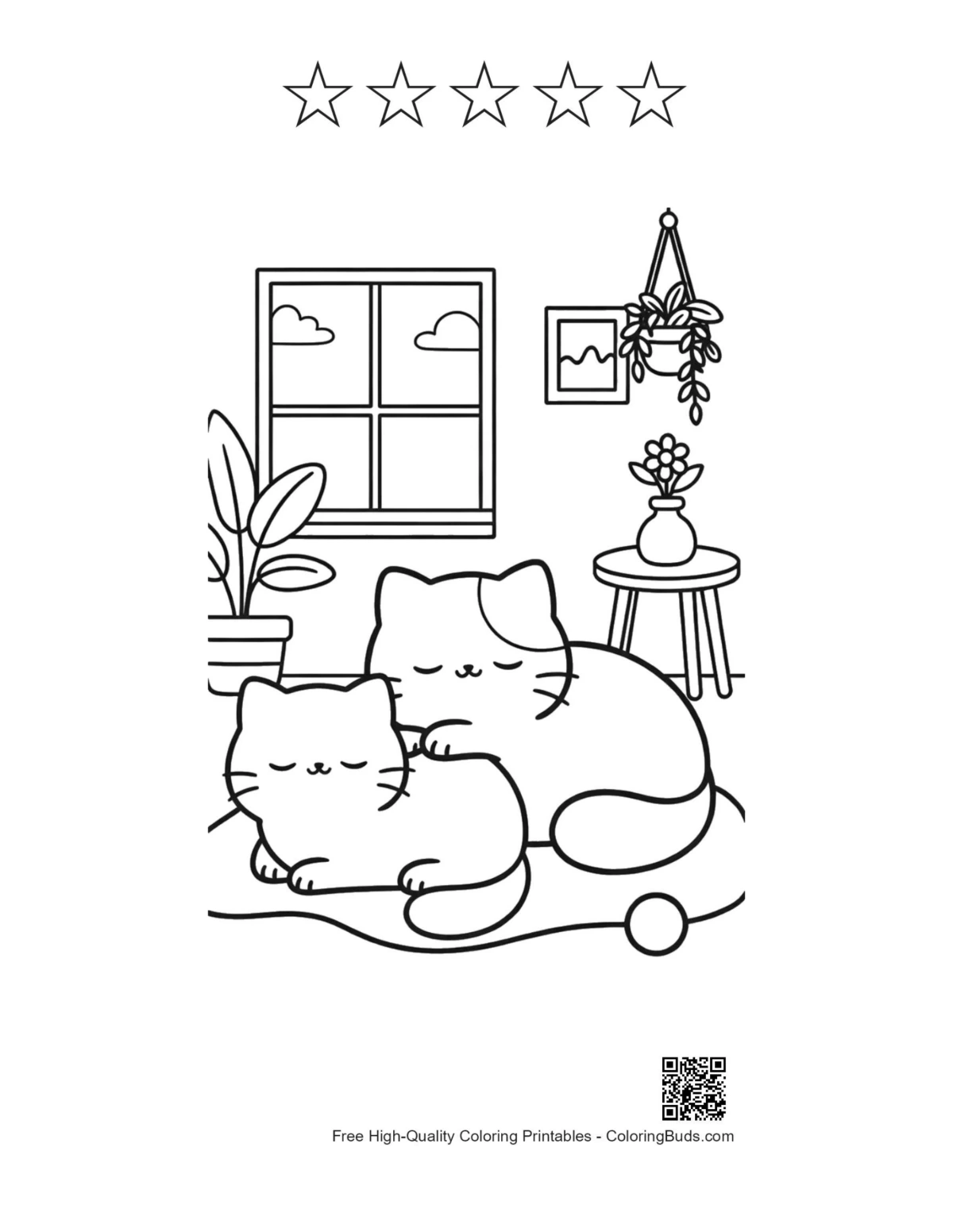 5 star outline baby cats by window printable