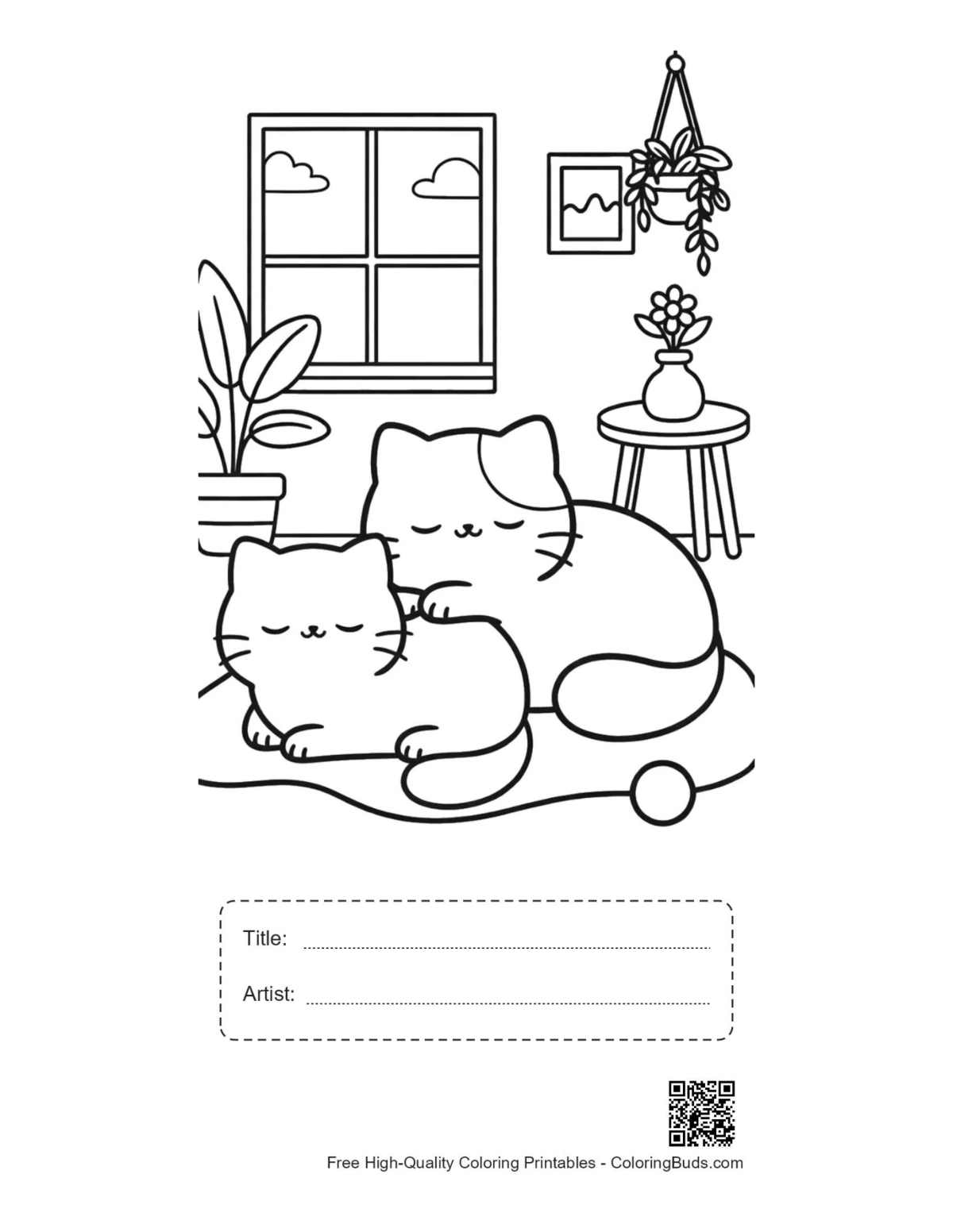 Baby cats sleeping printable with title box