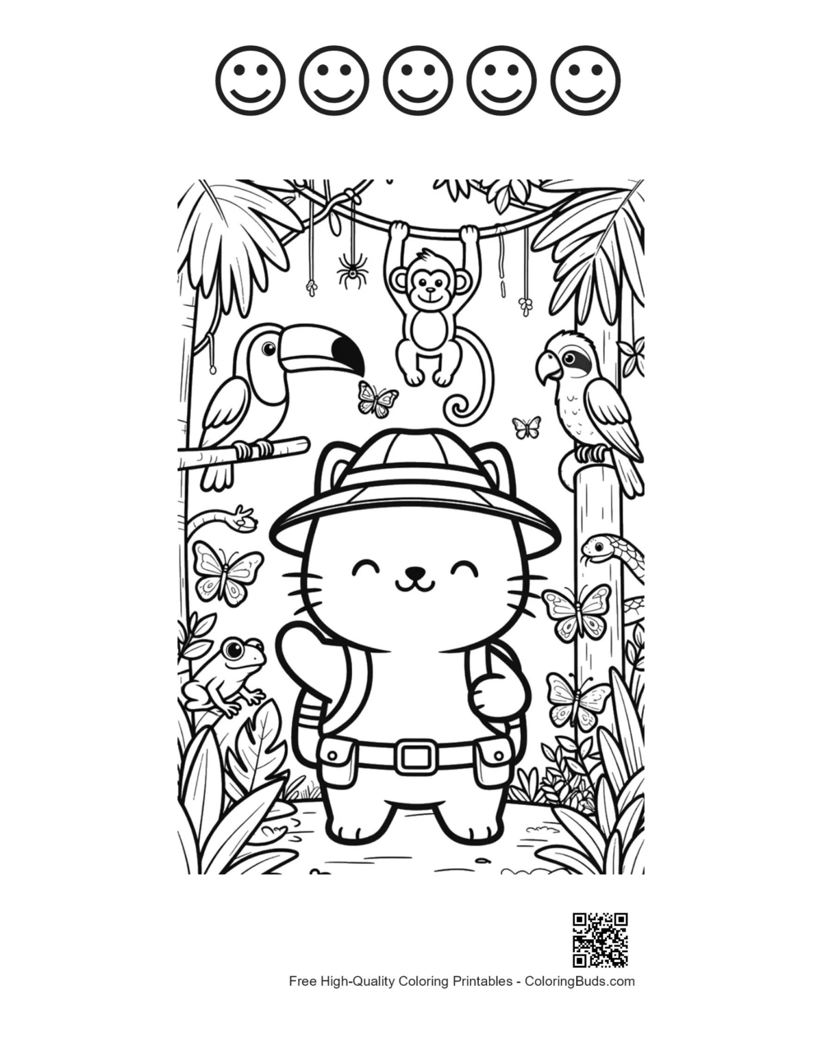 Cute cats and happy faces outline printable